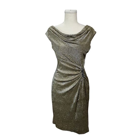 Lauren Ralph Lauren Dresses & Skirts - Lauren Ralph Lauren Gold Metallic Cowl Neck Ruched Dress 6 Wedding Guest Event
